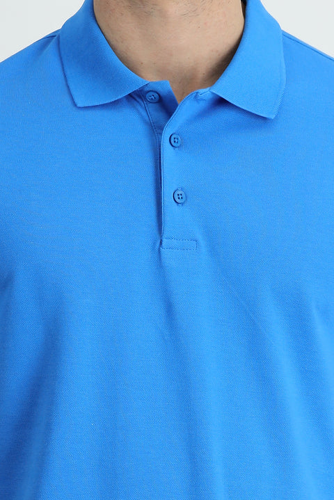 Su Mavisi Polo Yaka Regular Fit Pamuk Tişört