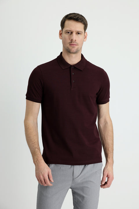 Koyu Bordo Polo Yaka Regular Fit Pamuk Tişört