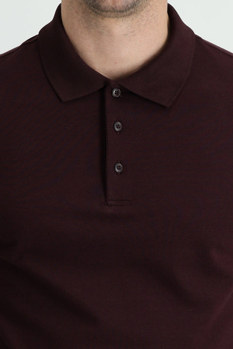 Koyu Bordo Polo Yaka Regular Fit Pamuk Tişört