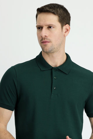  Koyu Yeşil Polo Yaka Regular Fit Pamuk Tişört