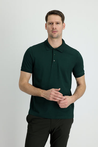 Koyu Yeşil Polo Yaka Regular Fit Pamuk Tişört