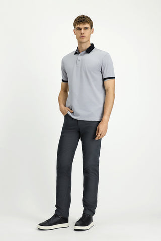  Orta Gri Polo Yaka Regular Fit Desenli Pamuklu Tişört