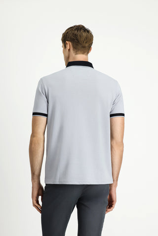  Orta Gri Polo Yaka Regular Fit Desenli Pamuklu Tişört