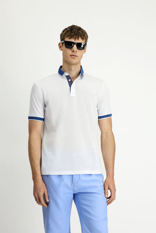  Beyaz Polo Yaka Regular Fit Desenli Pamuklu Tişört