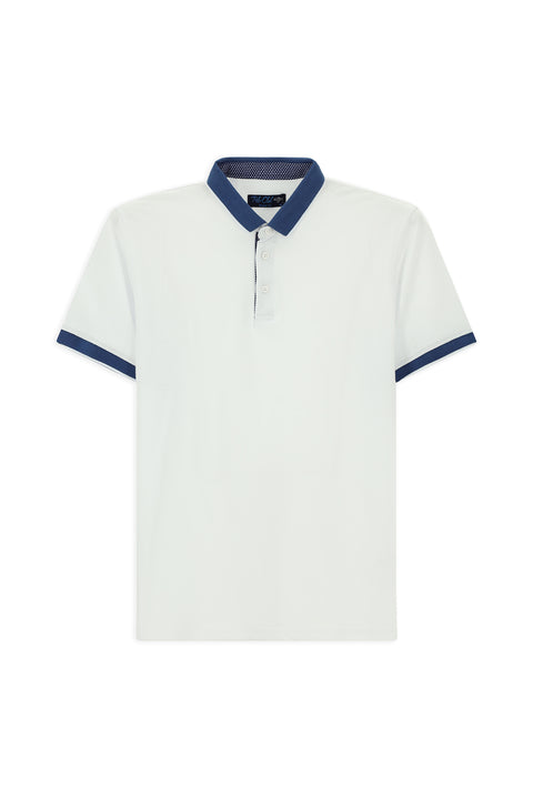 Beyaz Polo Yaka Regular Fit Desenli Pamuklu Tişört