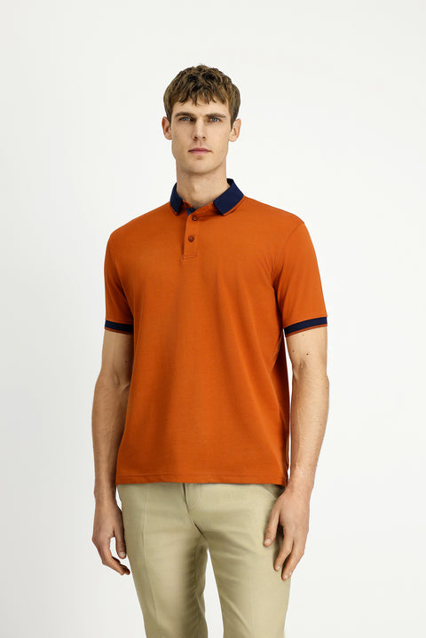 Kiremit Polo Yaka Regular Fit Desenli Pamuklu Tişört