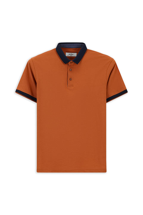 Kiremit Polo Yaka Regular Fit Desenli Pamuklu Tişört