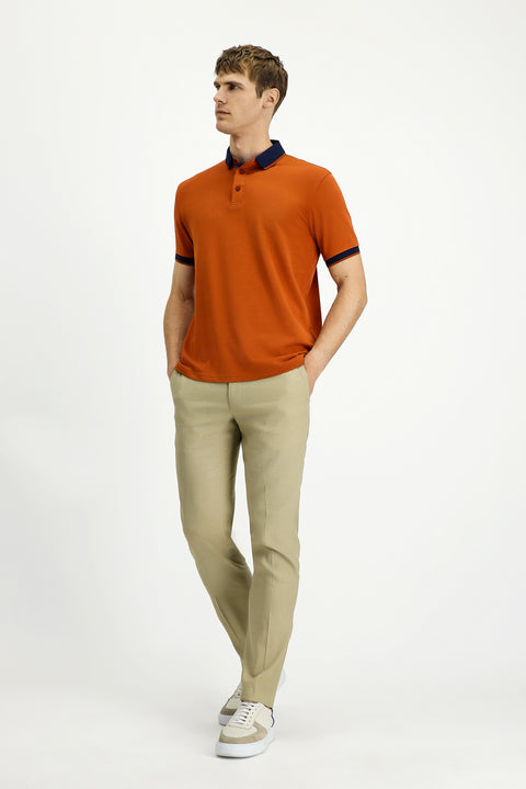 Kiremit Polo Yaka Regular Fit Desenli Pamuklu Tişört