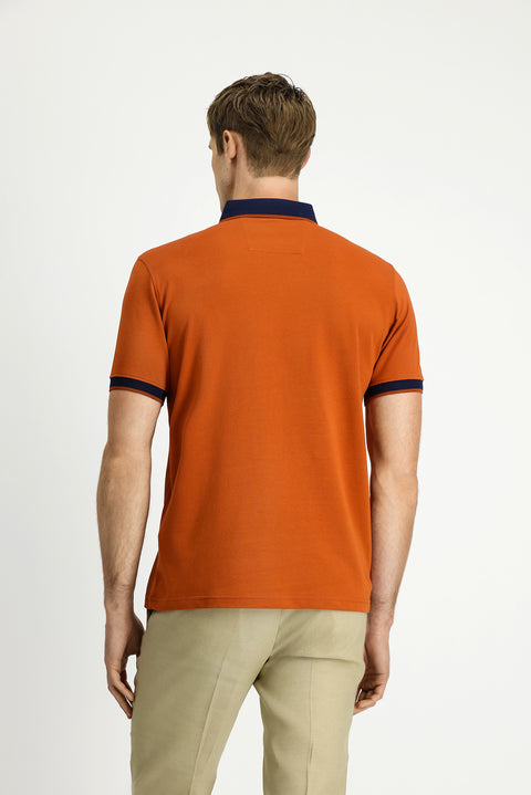 Kiremit Polo Yaka Regular Fit Desenli Pamuklu Tişört