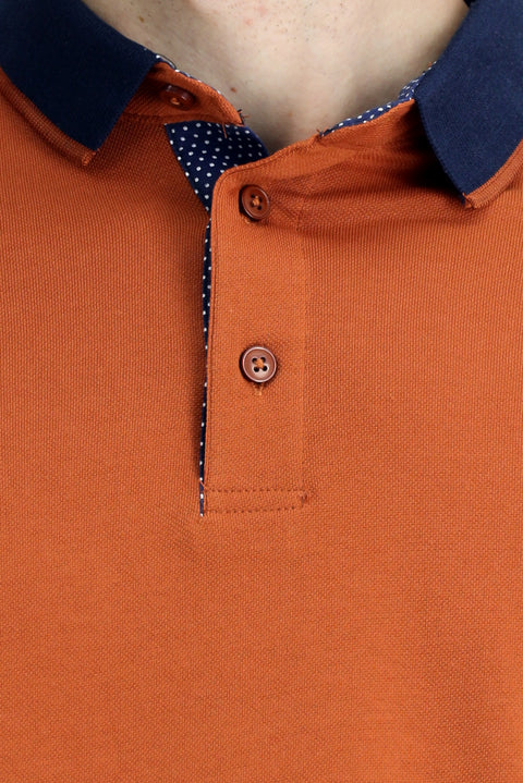 Kiremit Polo Yaka Regular Fit Desenli Pamuklu Tişört