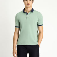 Çağla Yeşili Polo Yaka Regular Fit Desenli Pamuklu Tişört