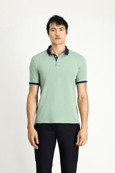  Çağla Yeşili Polo Yaka Regular Fit Desenli Pamuklu Tişört