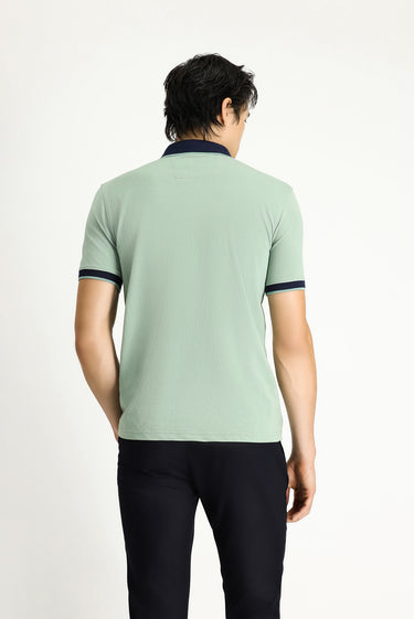Çağla Yeşili Polo Yaka Regular Fit Desenli Pamuklu Tişört