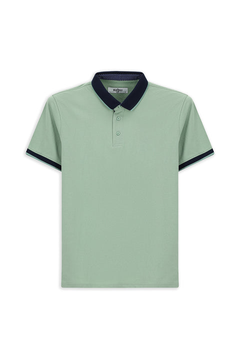 Çağla Yeşili Polo Yaka Regular Fit Desenli Pamuklu Tişört