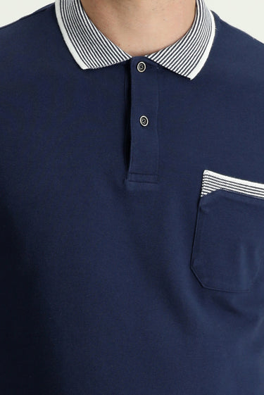 Siyah Lacivert Polo Yaka Regular Fit Desenli Pamuk Tişört