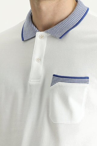  Kırık Beyaz Polo Yaka Regular Fit Desenli Pamuk Tişört