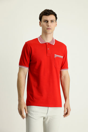  Bayrak Kırmızı Polo Yaka Regular Fit Desenli Pamuk Tişört