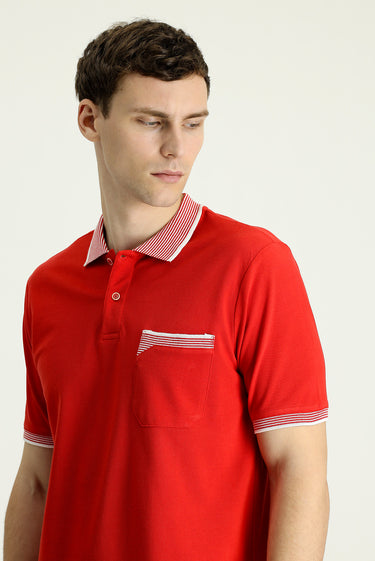  Bayrak Kırmızı Polo Yaka Regular Fit Desenli Pamuk Tişört