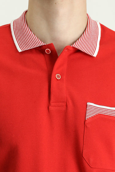  Bayrak Kırmızı Polo Yaka Regular Fit Desenli Pamuk Tişört