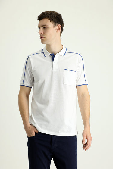Kırık Beyaz Polo Yaka Regular Fit Desenli Pamuk Tişört