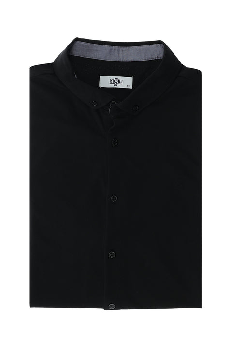 Siyah Büyük Beden Polo Yaka Pamuklu Gömlek Tişört