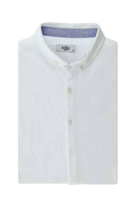 Beyaz Büyük Beden Polo Yaka Pamuklu Gömlek Tişört