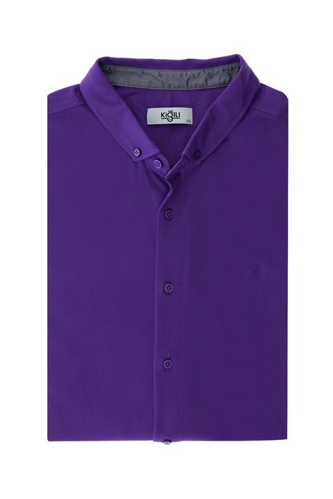 Purple Plus Size Polo Collar Cotton Shirt T-shirt
