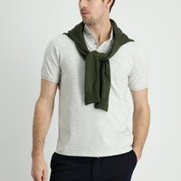 Açık Gri Polo Yaka Regular Fit Desenli Pamuklu Tişört