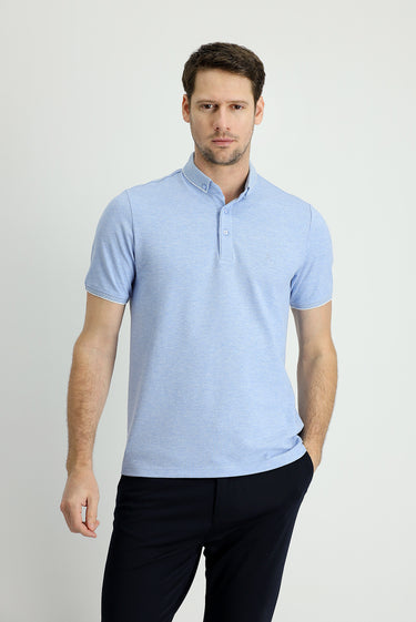 İndigo Polo Yaka Regular Fit Desenli Pamuklu Tişört