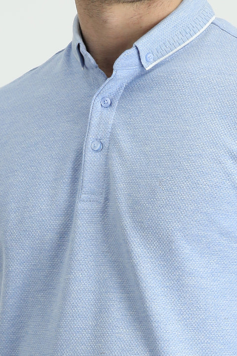 Indigo Regular Fit Patterned Cotton Polo T-Shirt