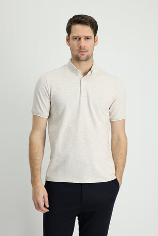  Orta Kahve Polo Yaka Regular Fit Desenli Pamuklu Tişört