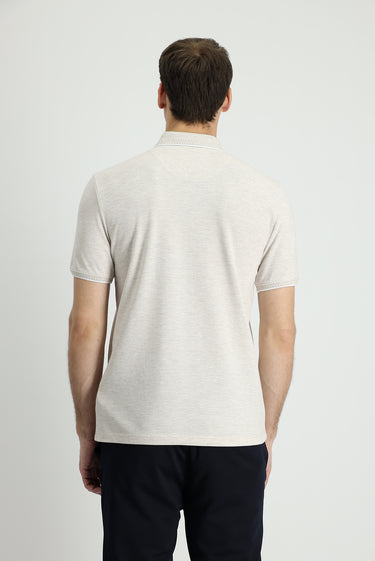 Orta Kahve Polo Yaka Regular Fit Desenli Tişört