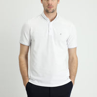 Beyaz Polo Yaka Regular Fit Desenli Pamuklu Tişört