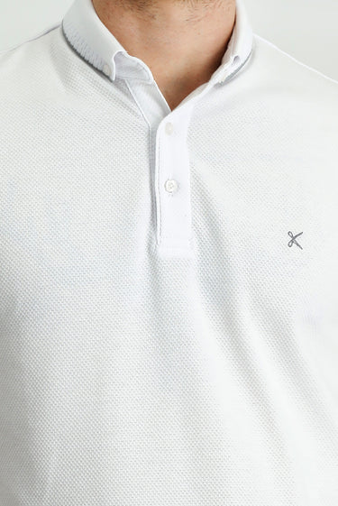  Beyaz Polo Yaka Regular Fit Desenli Pamuklu Tişört