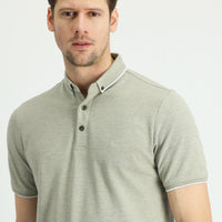 Orta Haki Polo Yaka Regular Fit Desenli Tişört