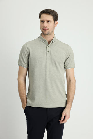  Orta Haki Polo Yaka Regular Fit Desenli Pamuklu Tişört