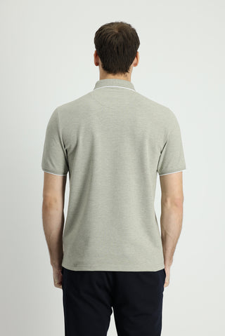  Orta Haki Polo Yaka Regular Fit Desenli Pamuklu Tişört