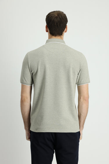 Orta Haki Polo Yaka Regular Fit Desenli Tişört