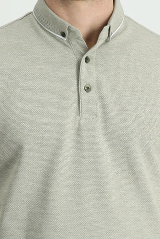  Orta Haki Polo Yaka Regular Fit Desenli Pamuklu Tişört