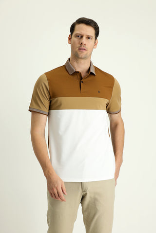  Koyu Vizon Polo Yaka Regular Fit Desenli Pamuklu Tişört