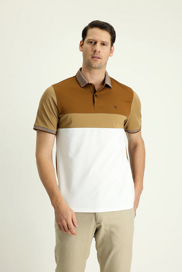 Koyu Vizon Polo Yaka Regular Fit Desenli Pamuklu Tişört