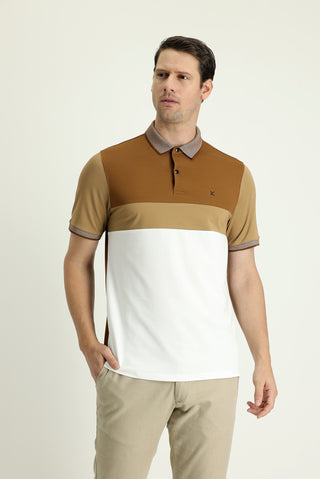  Koyu Vizon Polo Yaka Regular Fit Desenli Pamuklu Tişört