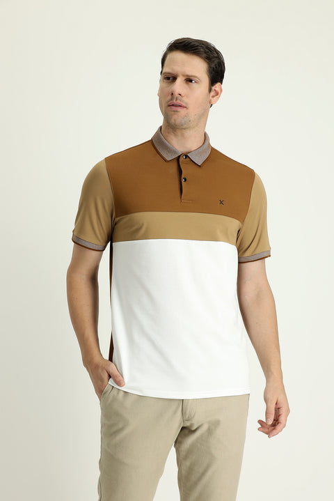 Koyu Vizon Polo Yaka Regular Fit Desenli Pamuklu Tişört