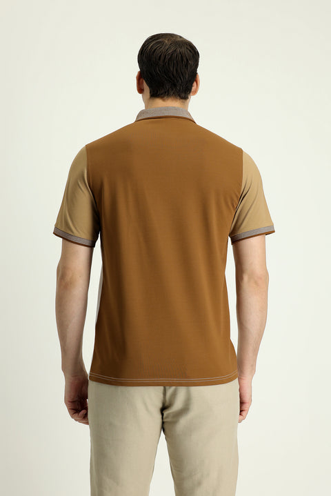 Koyu Vizon Polo Yaka Regular Fit Desenli Pamuklu Tişört