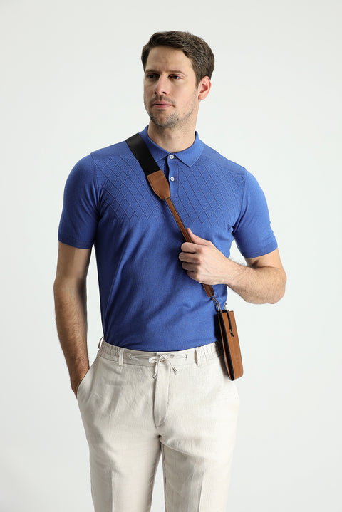 Koyu Havacı Polo Yaka Regular Fit Desenli Pamuklu Tişört