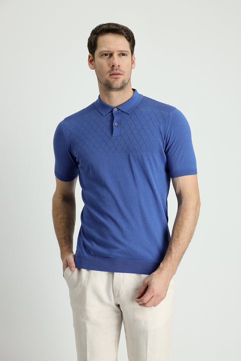 Koyu Havacı Polo Yaka Regular Fit Desenli Pamuklu Tişört