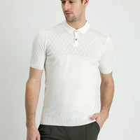 Kırık Beyaz Polo Yaka Regular Fit Desenli Tişört