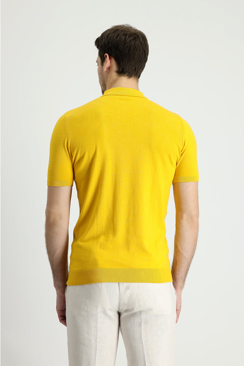 Hardal Polo Yaka Regular Fit Desenli Tişört