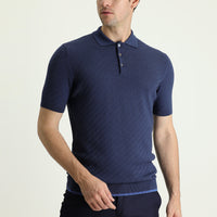 Siyah Lacivert Polo Yaka Regular Fit Desenli Pamuklu Tişört