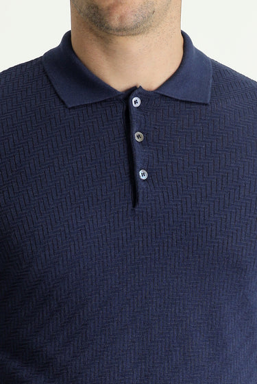 Siyah Lacivert Polo Yaka Regular Fit Desenli Pamuklu Tişört